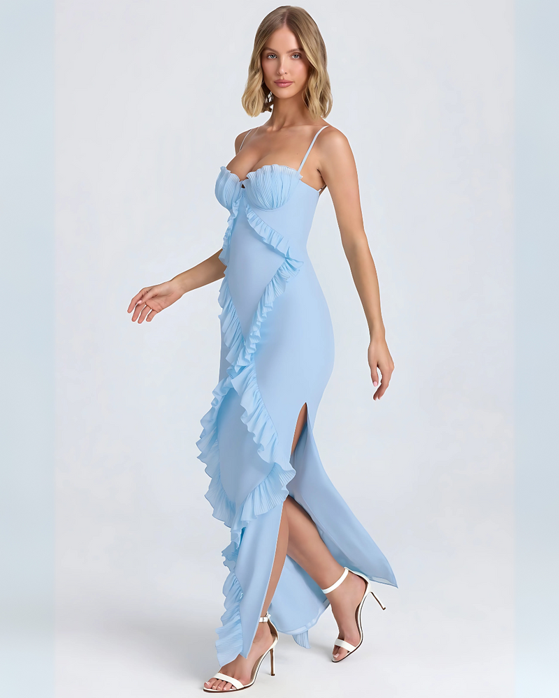 Vestido Feminino Chic Ayla com Fenda Lateral - azul