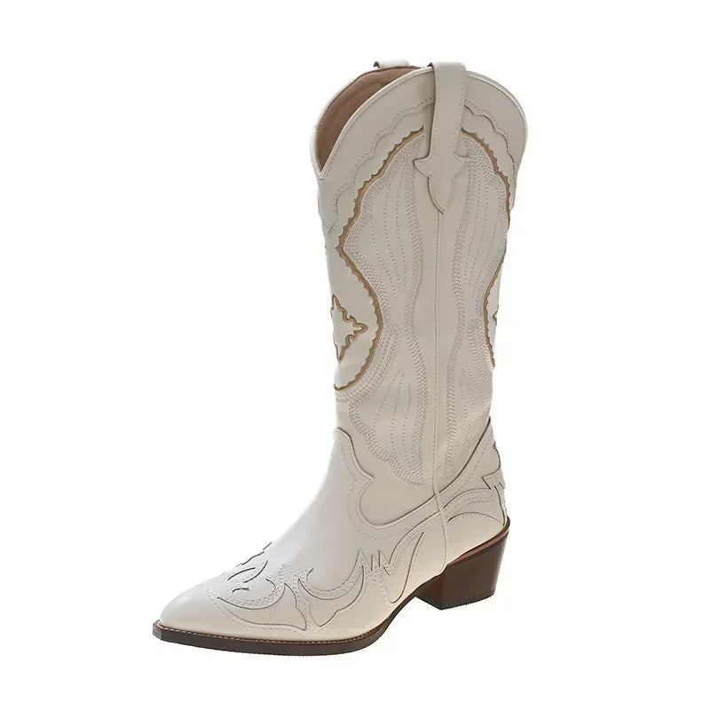 Bota Feminina Amarillo Western de Couro com Cano Longo e Bico Fino