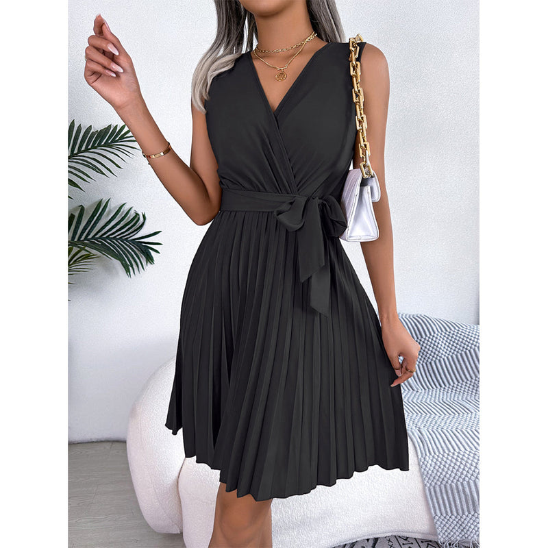 Vestido Marbella com Cintura Plissada e Gola V